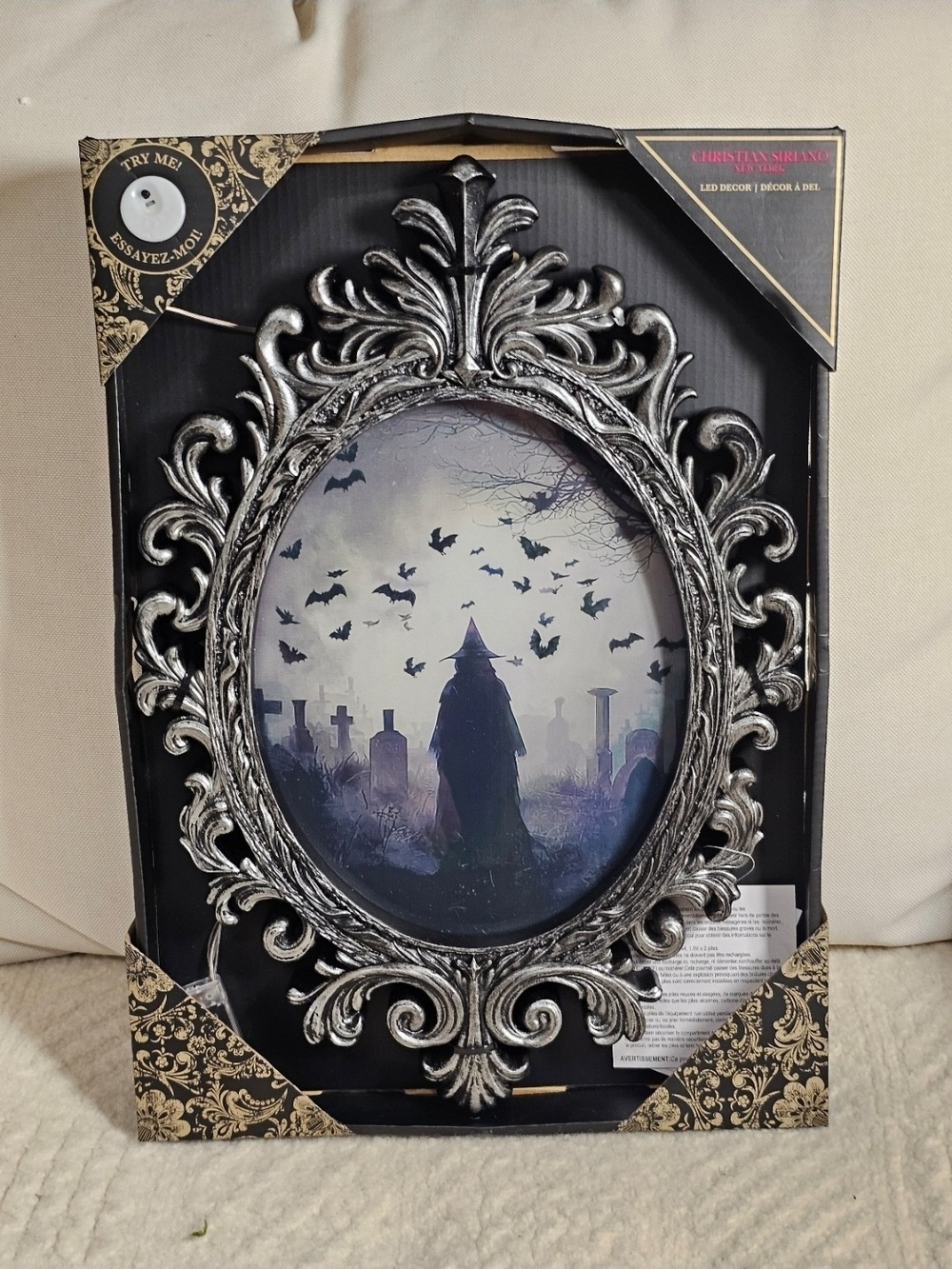 Christian siriano halloween graveyard wall art viral light up, witch and bats